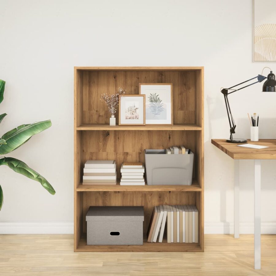 Boekenkast 80x30x114 cm bewerkt hout artisanaal eikenkleurig - Afbeelding 3