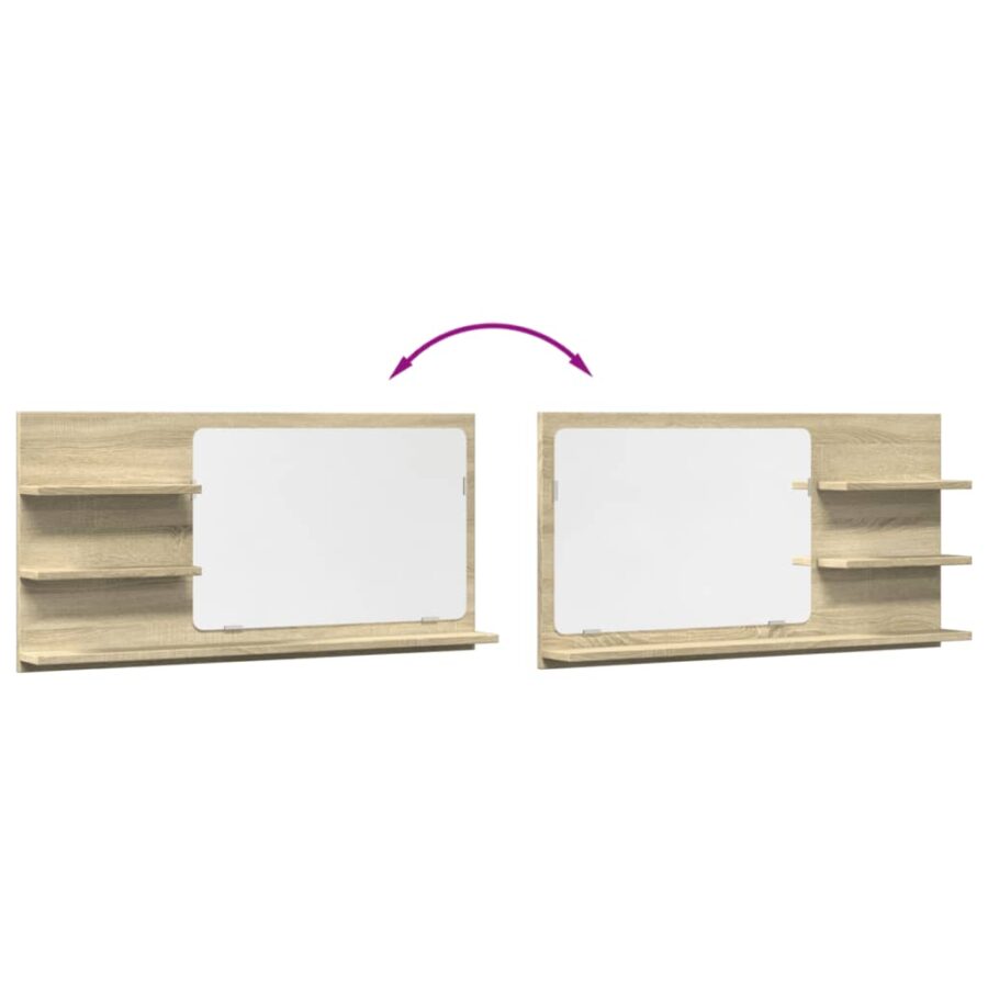 Badkamerspiegelkast 90x11x45 cm bewerkt hout sonoma eikenkleur - Afbeelding 8