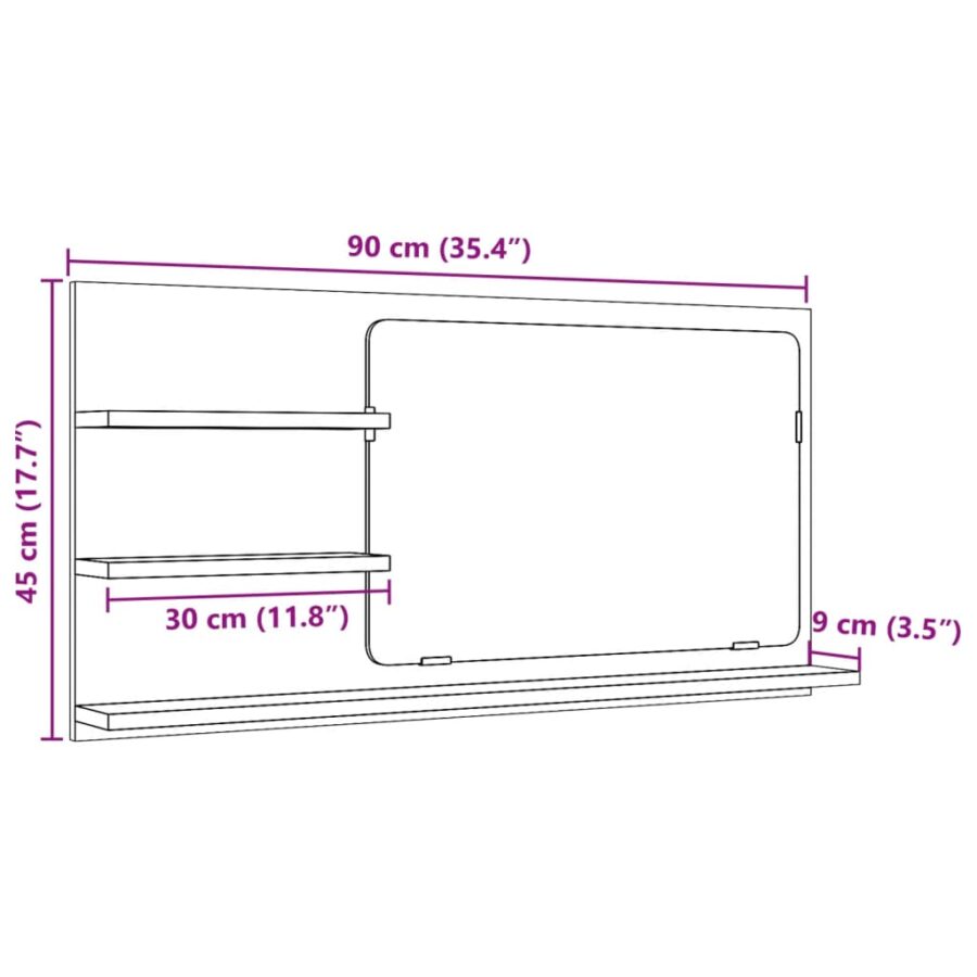 Badkamerspiegelkast 90x11x45 cm bewerkt hout sonoma eikenkleur - Afbeelding 10