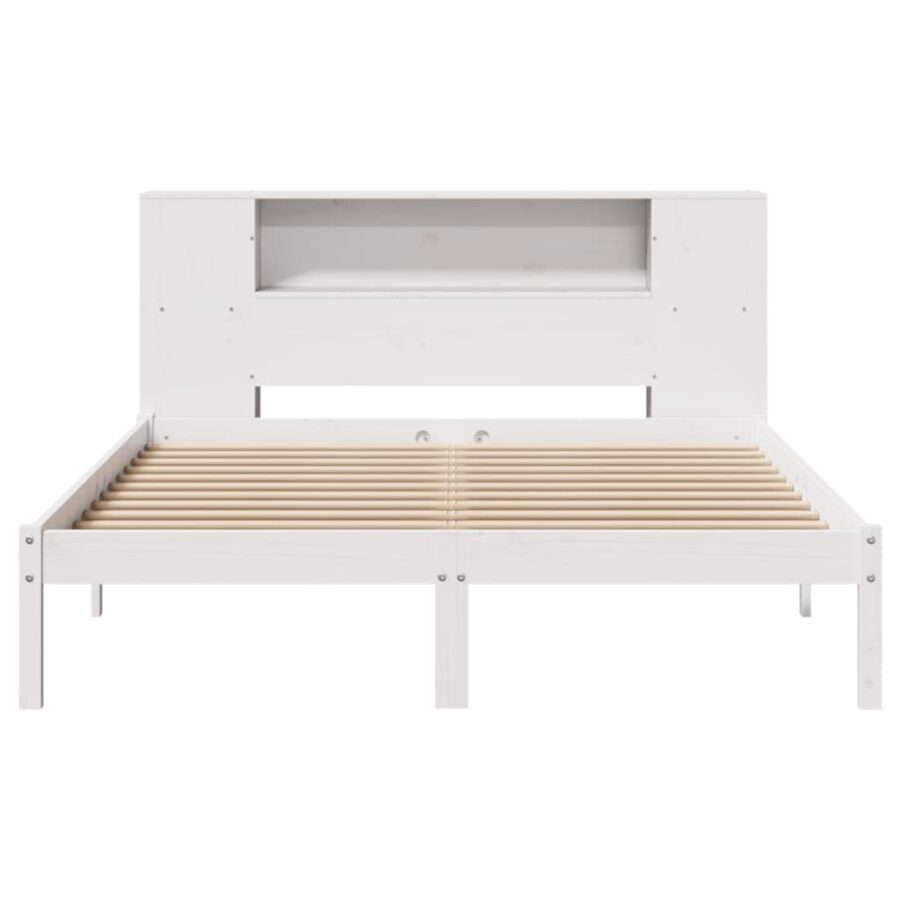 Bed met boekenkast zonder matras grenenhout wit 150x200 cm - Afbeelding 4