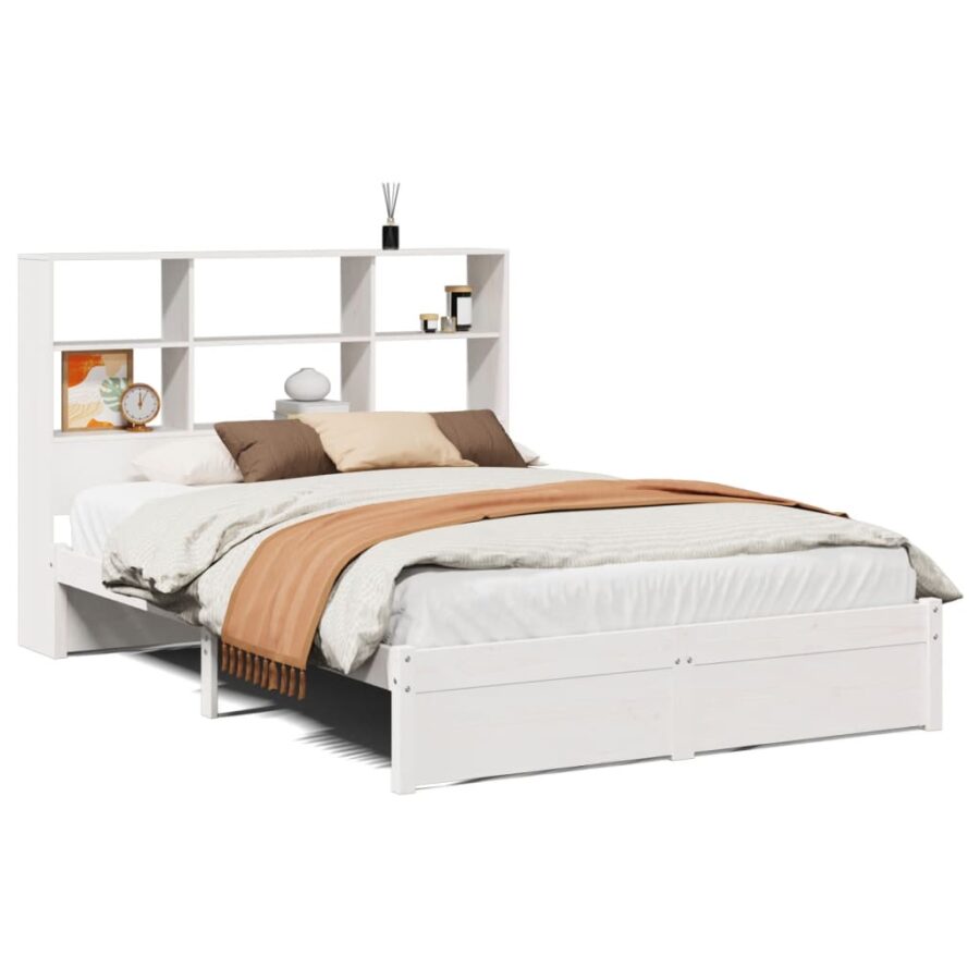 Bed met boekenkast zonder matras grenenhout wit 120x200 cm - Afbeelding 2