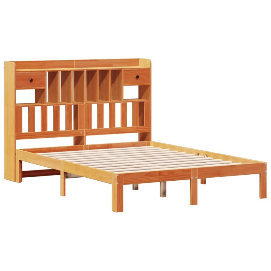 Bed met boekenkast zonder matras grenenhout wasbruin 120x190 cm - Afbeelding 3