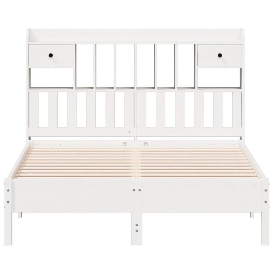 Bed met boekenkast zonder matras grenenhout wit 120x190 cm - Afbeelding 4