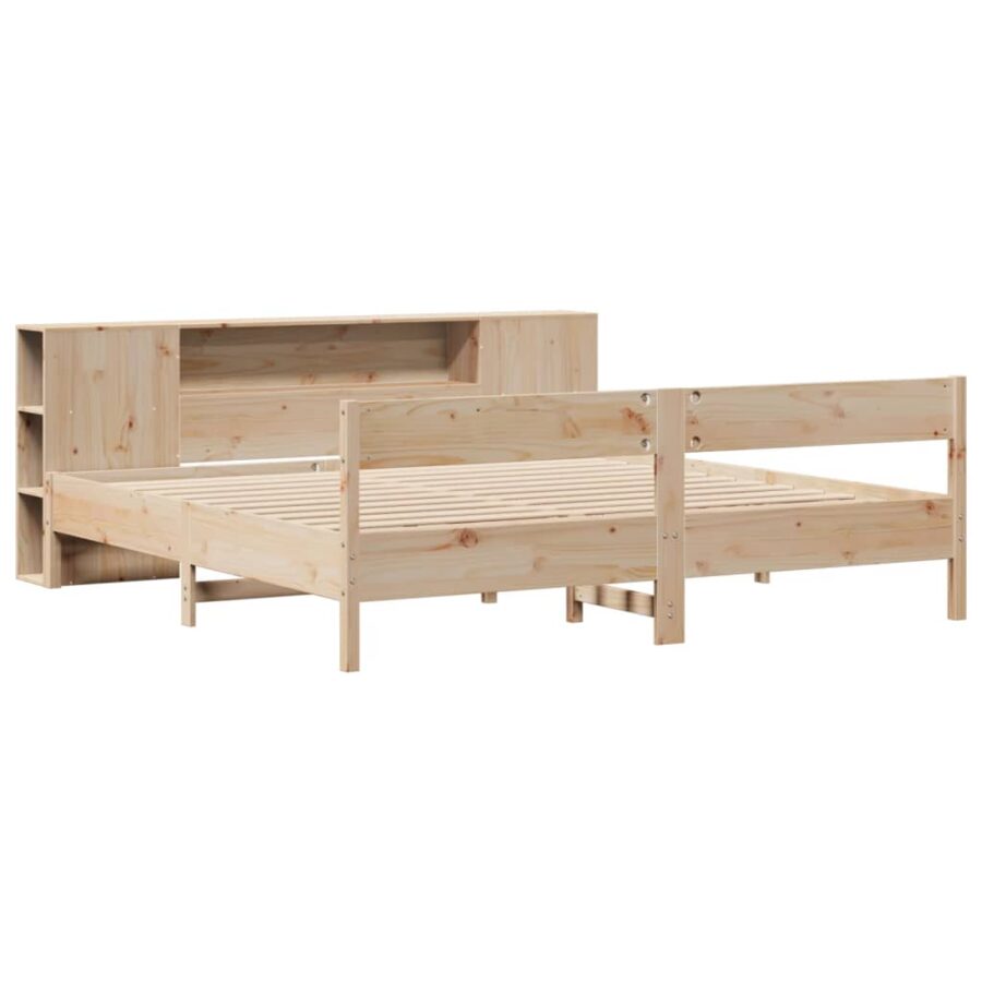 Bed met boekenkast zonder matras massief grenenhout 200x200 cm - Afbeelding 3