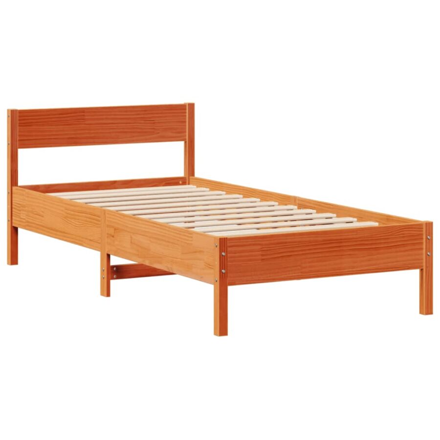 Bed met boekenkast zonder matras grenenhout wasbruin 100x200 cm - Afbeelding 8