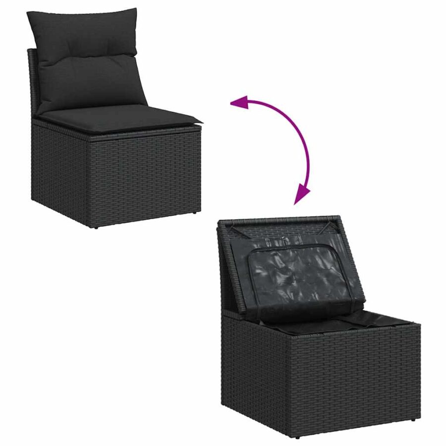 4-delige Loungeset met kussens poly rattan zwart - Afbeelding 6