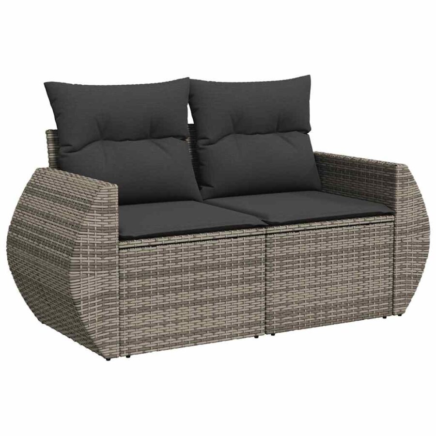6-delige Loungeset met kussens poly rattan grijs - Afbeelding 4