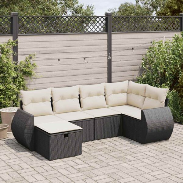 6-delige Loungeset met kussens poly rattan zwart