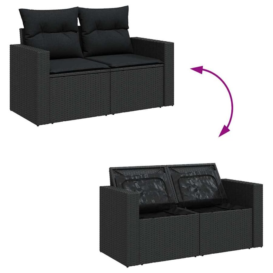 6-delige Loungeset met kussens poly rattan zwart - Afbeelding 8
