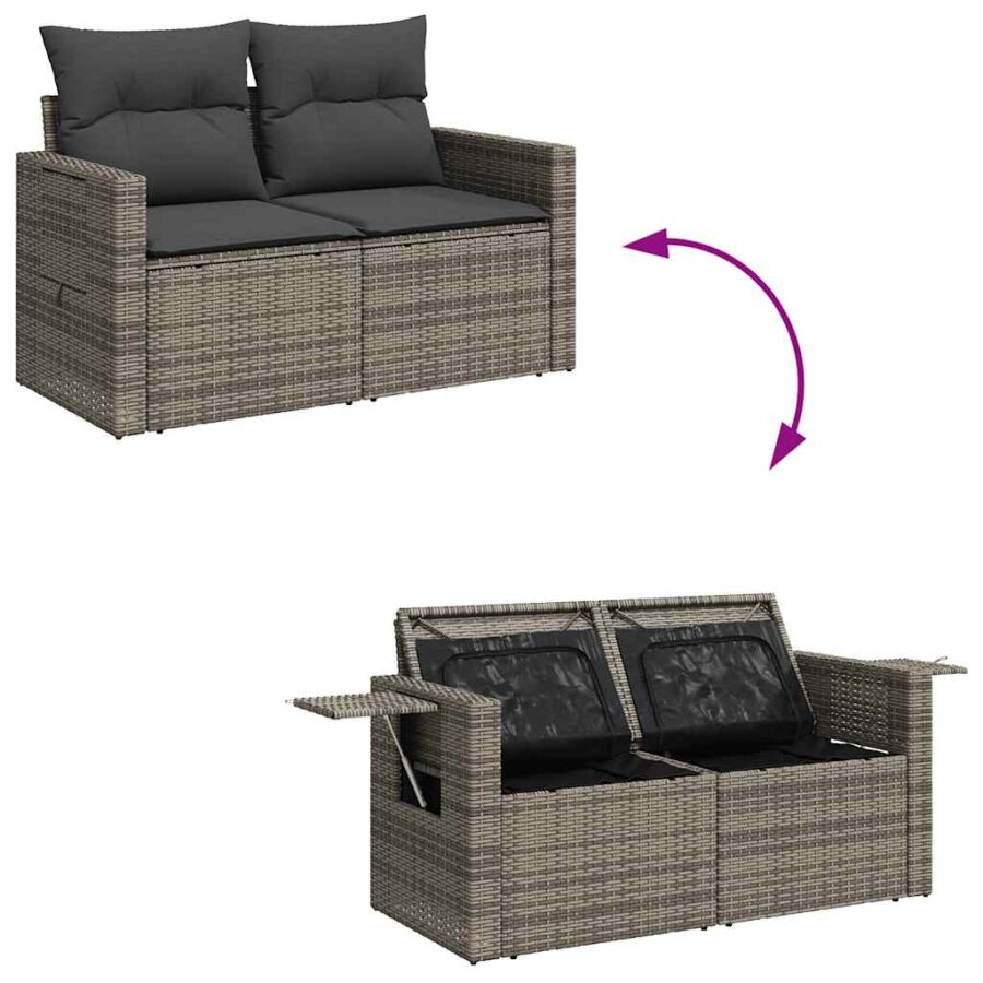 6-delige Loungeset met kussens poly rattan grijs - Afbeelding 8