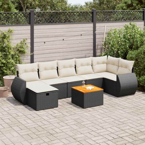 8-delige Loungeset met kussens poly rattan zwart