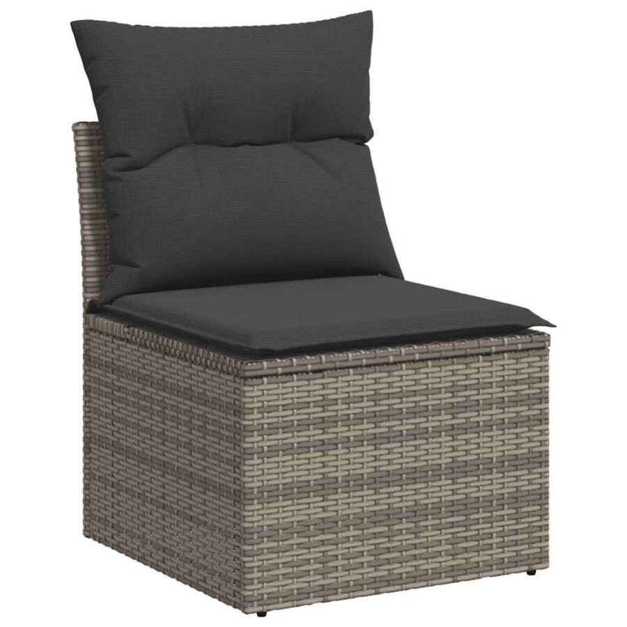 6-delige Loungeset met kussens poly rattan grijs - Afbeelding 3