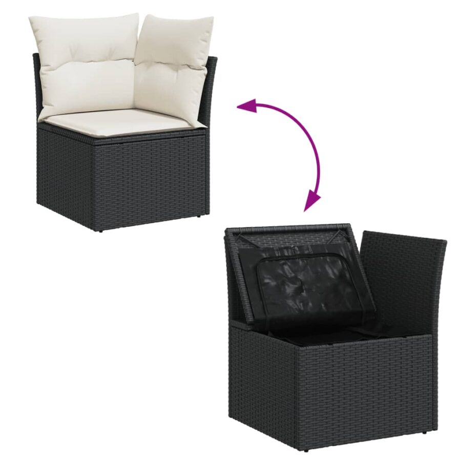 6-delige Loungeset met kussens poly rattan zwart - Afbeelding 7