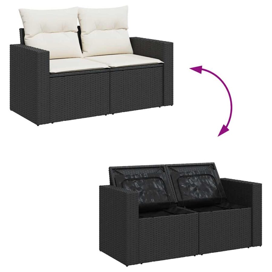 6-delige Loungeset met kussens poly rattan zwart - Afbeelding 9