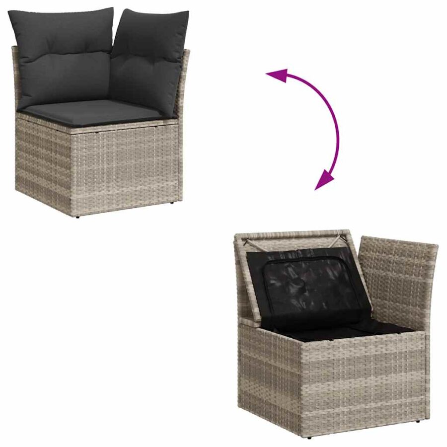 6-delige Loungeset met kussens poly rattan lichtgrijs - Afbeelding 8
