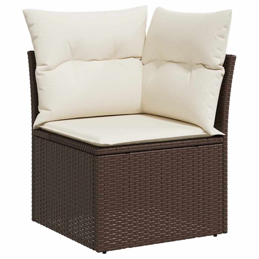6-delige Loungeset met kussens poly rattan bruin - Afbeelding 4