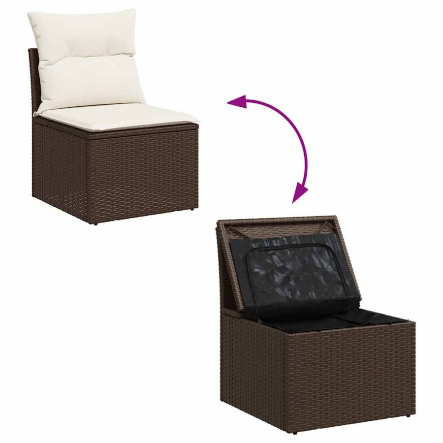 10-delige Loungeset met kussens poly rattan bruin - Afbeelding 7