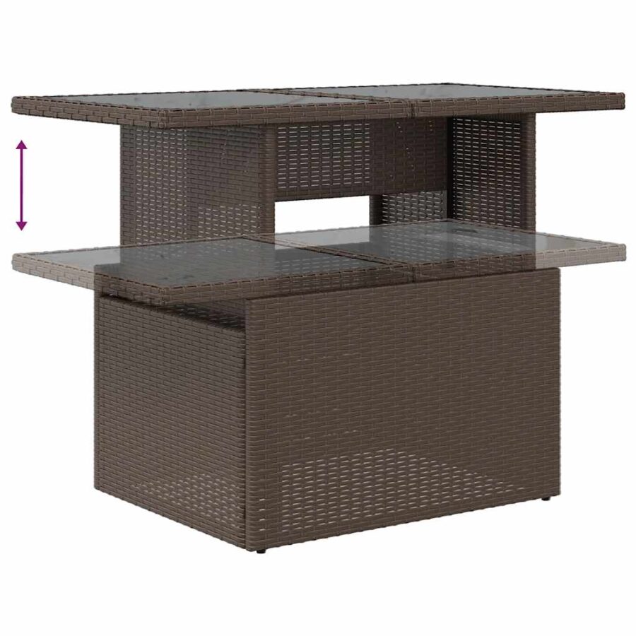10-delige Loungeset met kussens poly rattan bruin - Afbeelding 9