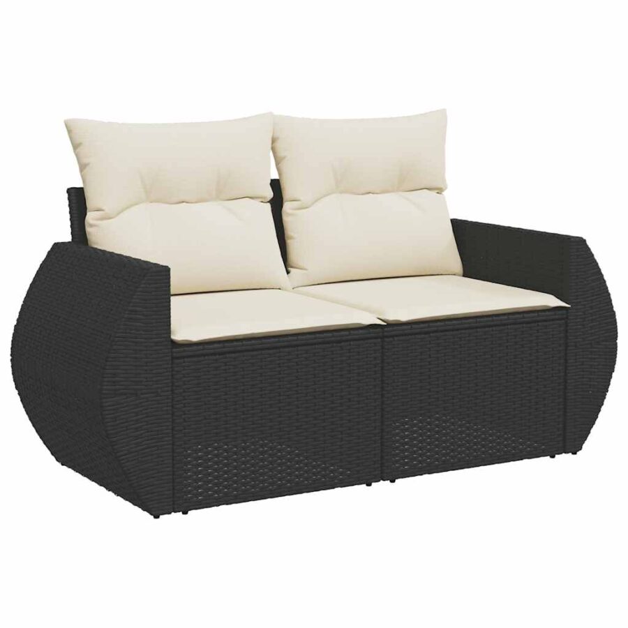 5-delige Loungeset met kussens poly rattan zwart - Afbeelding 4