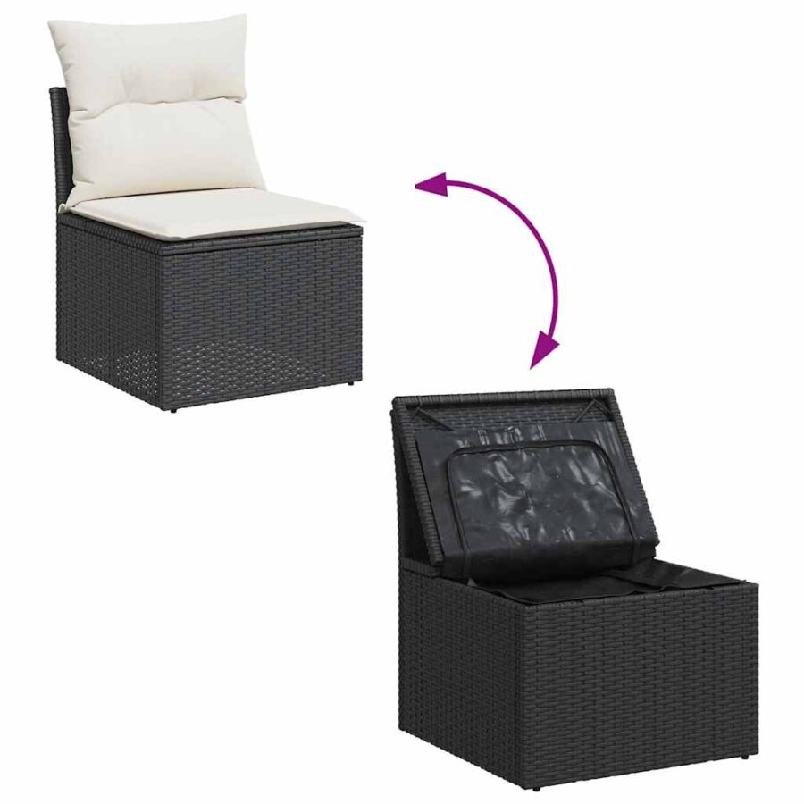 5-delige Loungeset met kussens poly rattan zwart - Afbeelding 6