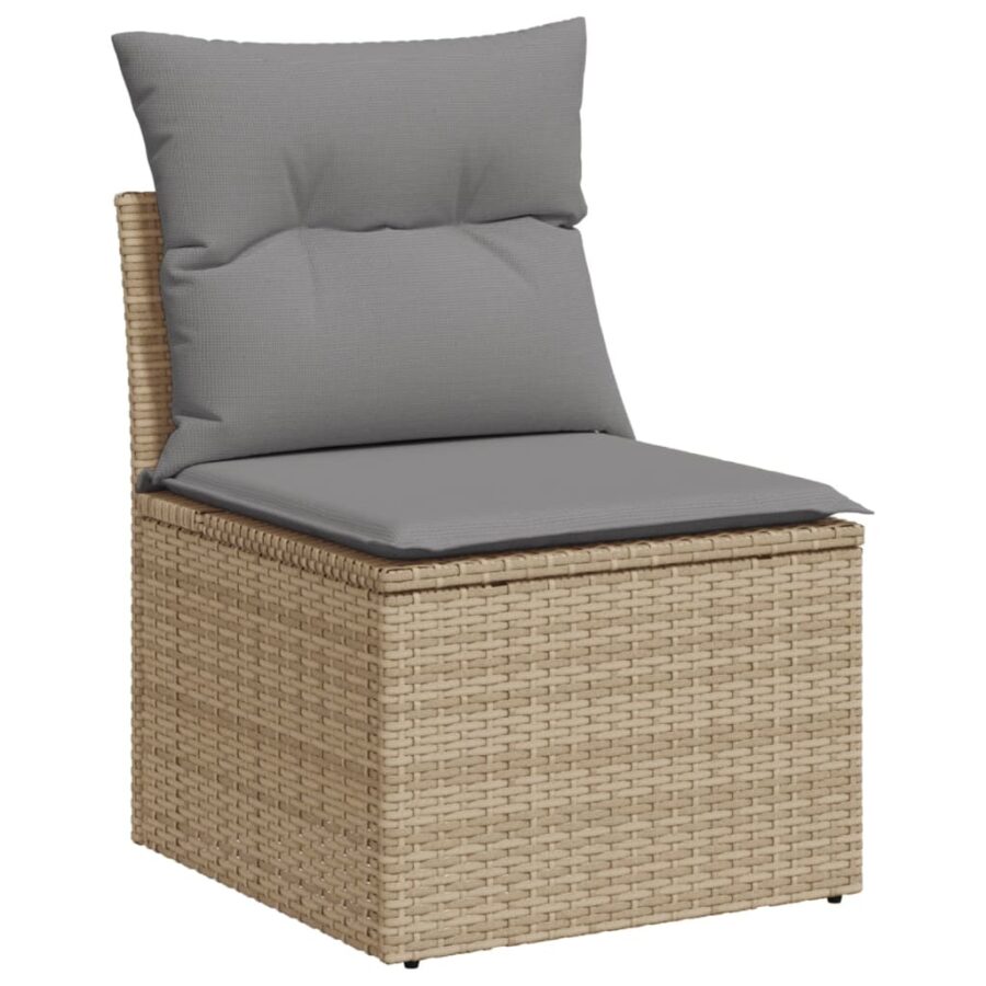 10-delige Loungeset met kussens poly rattan beige - Afbeelding 3