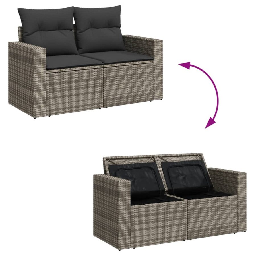 5-delige Loungeset met kussens poly rattan grijs - Afbeelding 10