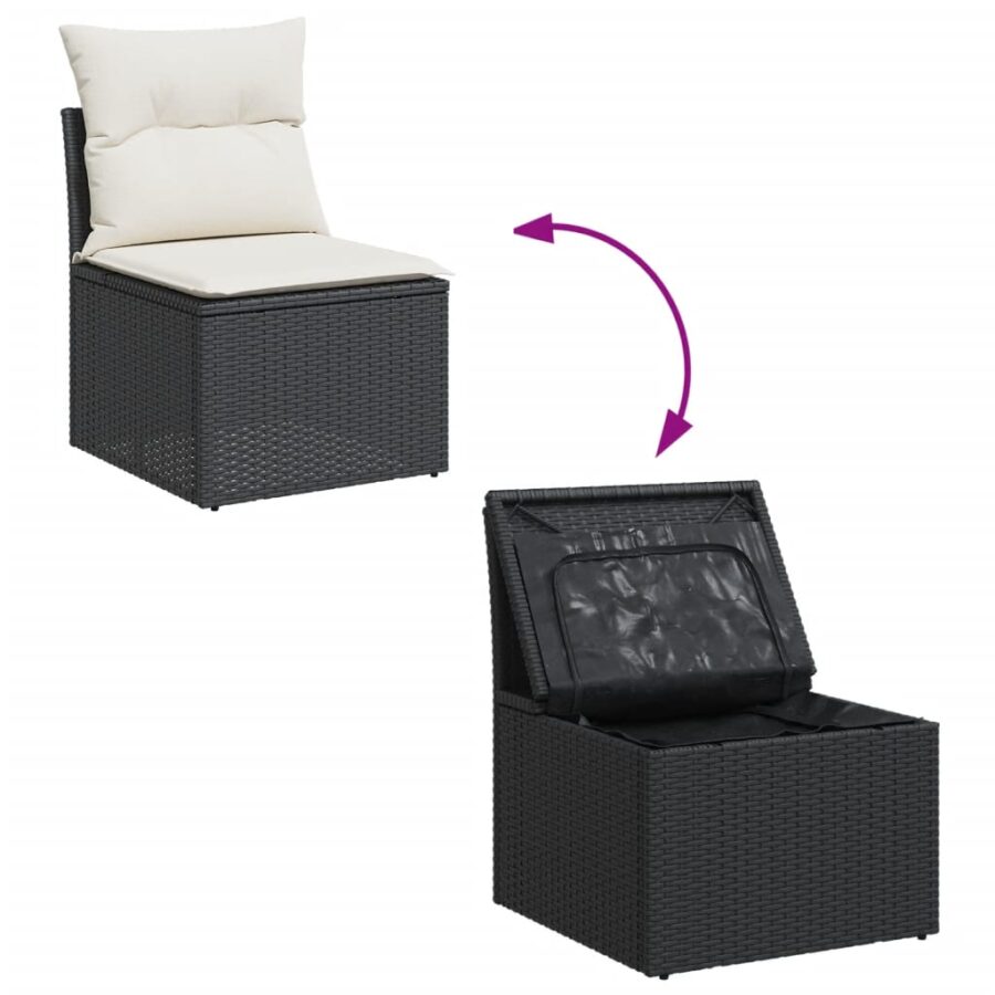 10-delige Loungeset met kussens poly rattan zwart - Afbeelding 7