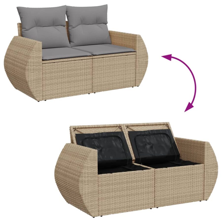 6-delige Loungeset met kussens poly rattan beige - Afbeelding 9