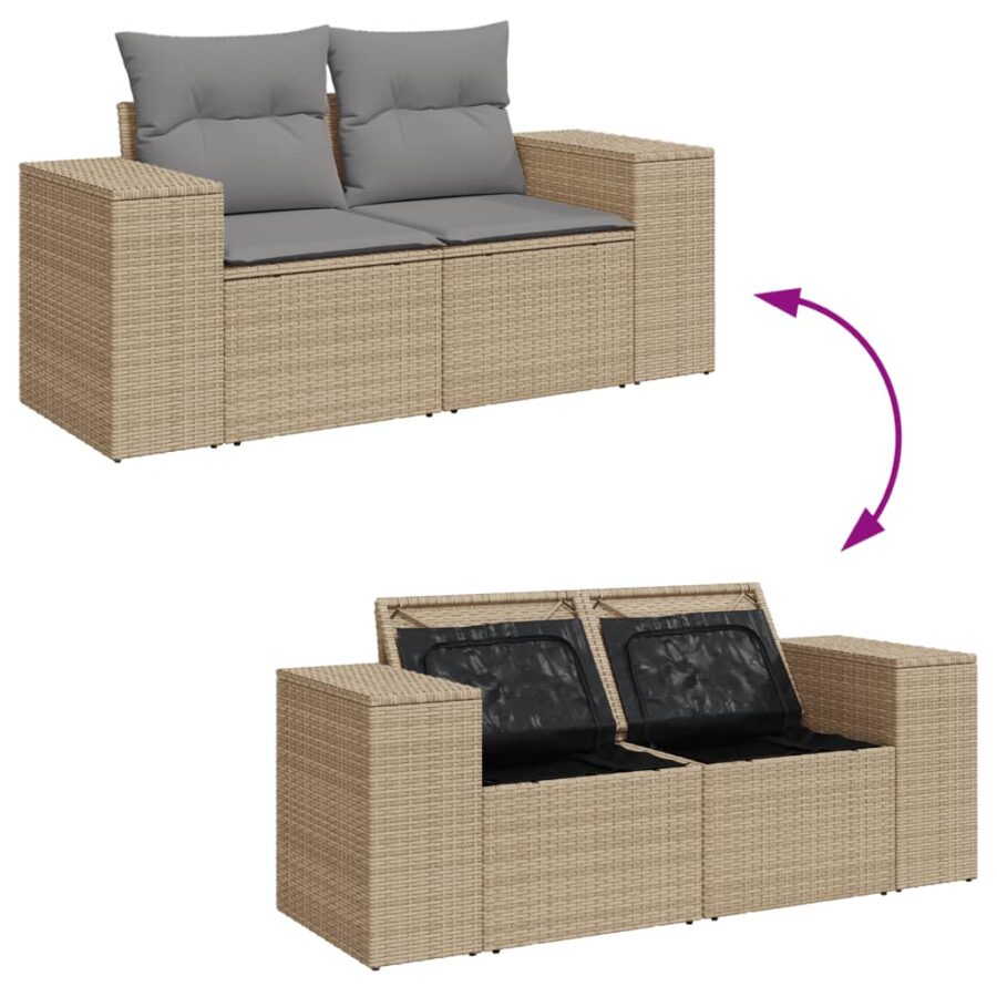 6-delige Loungeset met kussens poly rattan beige - Afbeelding 7