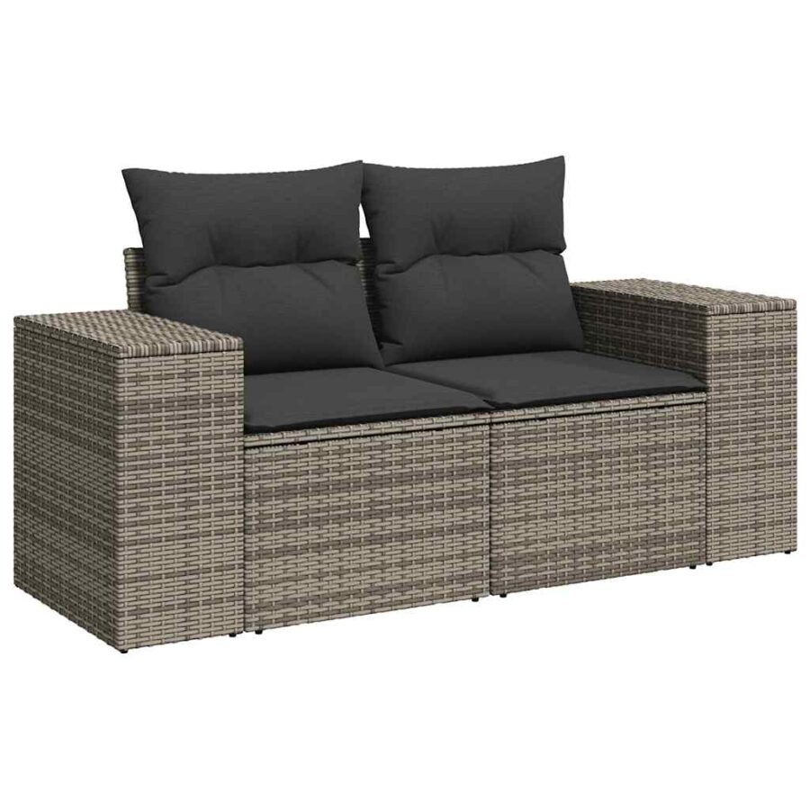 6-delige Loungeset met kussens poly rattan grijs - Afbeelding 4