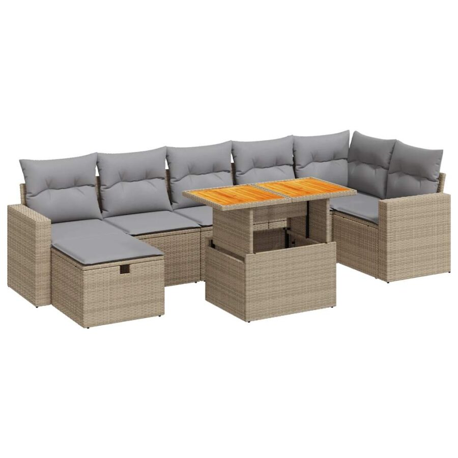 5-delige Loungeset met kussens poly rattan en acaciahout beige - Afbeelding 2