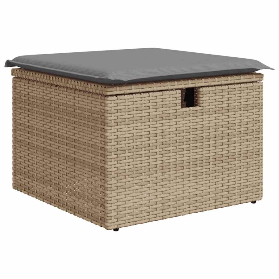 5-delige Loungeset met kussens poly rattan en acaciahout beige - Afbeelding 7