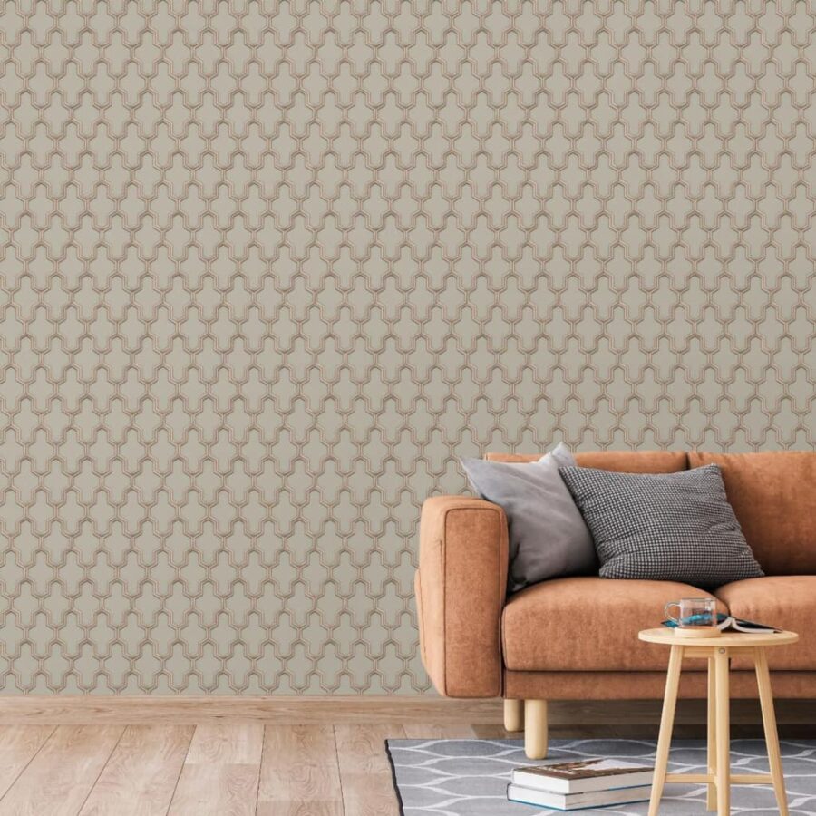 DUTCH WALLCOVERINGS Behang Geometric goudkleurig en groen - Afbeelding 5