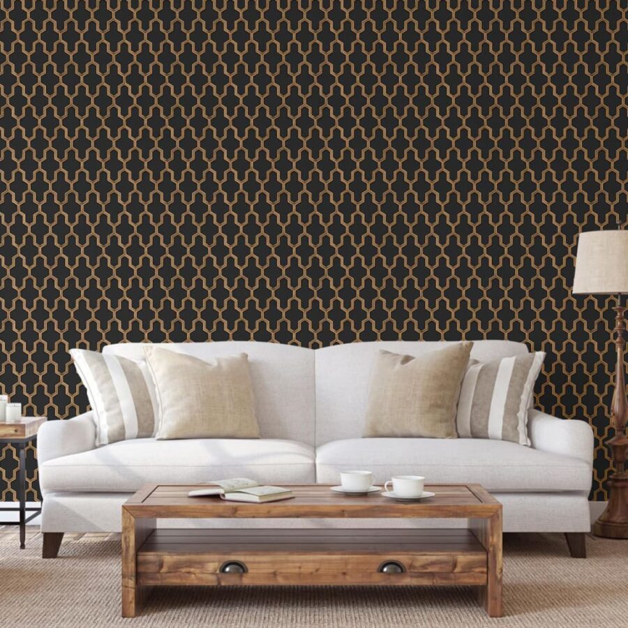 DUTCH WALLCOVERINGS Behang Geometric zwart en goudkleurig - Afbeelding 3