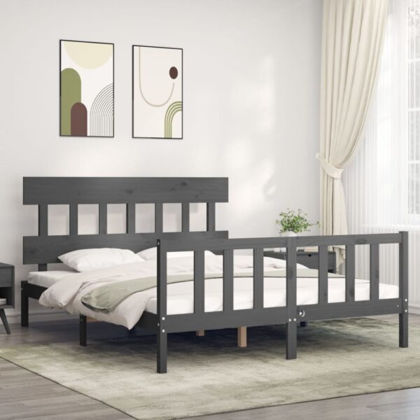 Bedframe met hoofdbord massief hout grijs