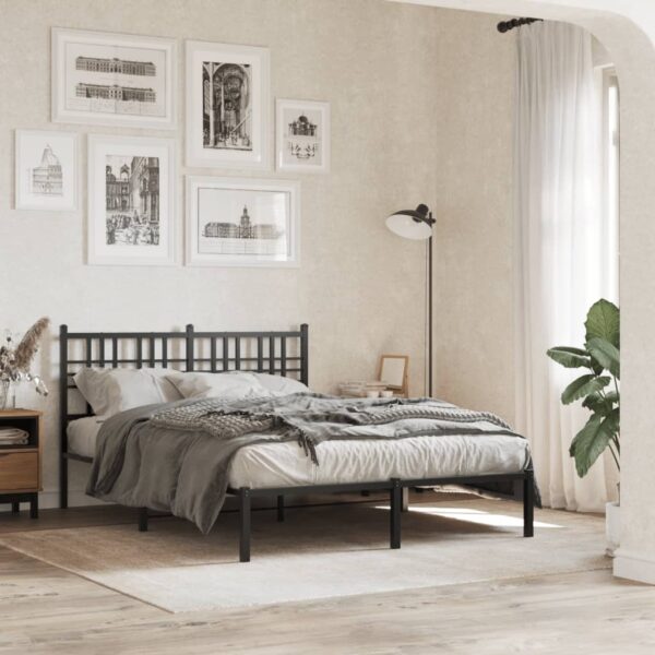 Bedframe met hoofdbord metaal zwart 140x200 cm