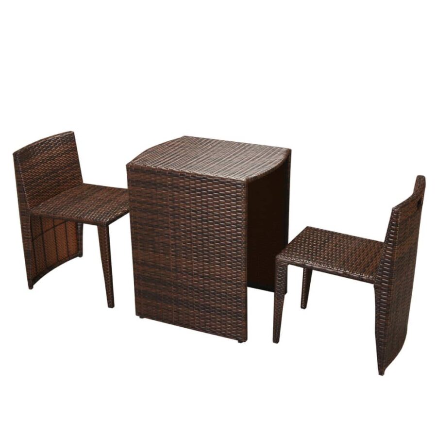 3-delige Bistroset met kussens poly rattan bruin - Afbeelding 3