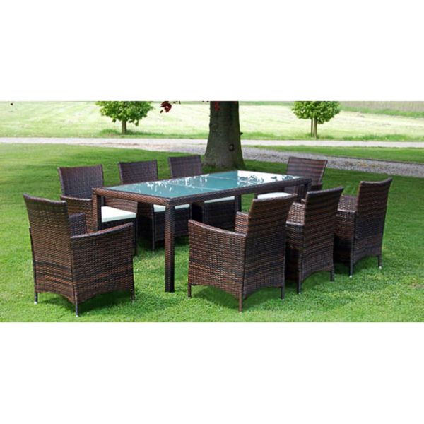 9-delige Tuinset met kussens poly rattan bruin
