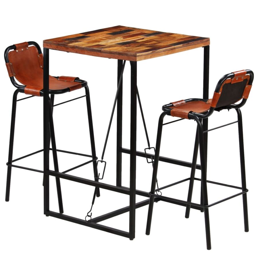 3-delige Barset massief gerecycled hout en echt geitenleer - Afbeelding 11