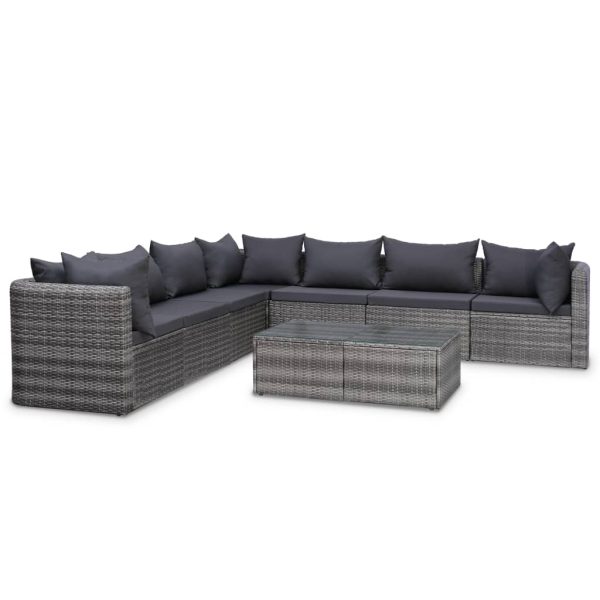 8-delige Loungeset met kussens poly rattan grijs