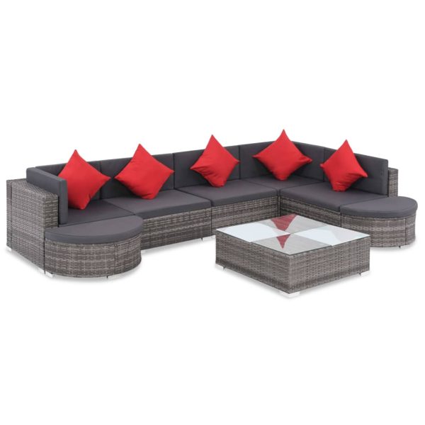 8-delige Loungeset met kussens poly rattan grijs
