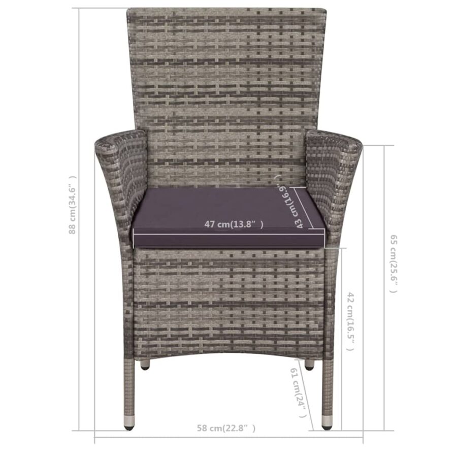 3-delige Bistroset poly rattan grijs - Afbeelding 5