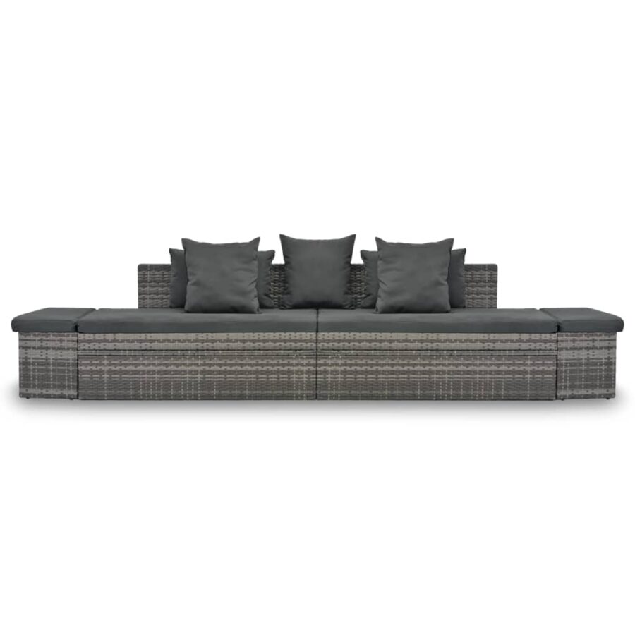 4-delige Loungeset met kussens poly rattan grijs - Afbeelding 2