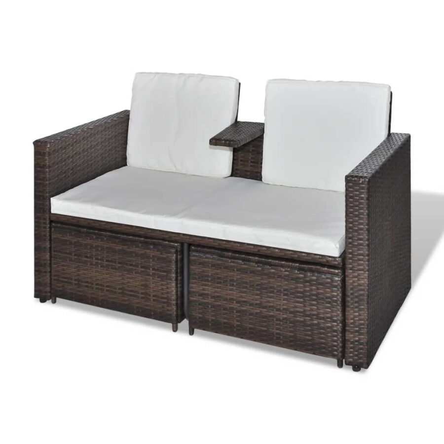 4-delige Loungeset met kussens poly rattan bruin - Afbeelding 6