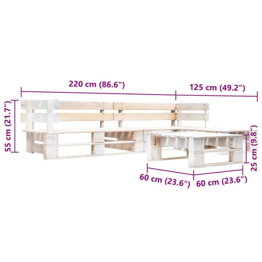4-delige Loungeset pallet hout wit - Afbeelding 3