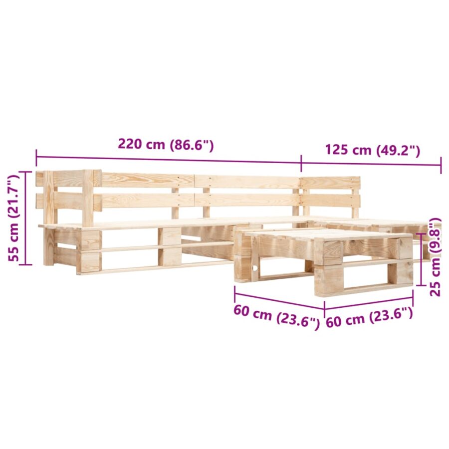 4-delige Loungeset pallet hout naturel - Afbeelding 3