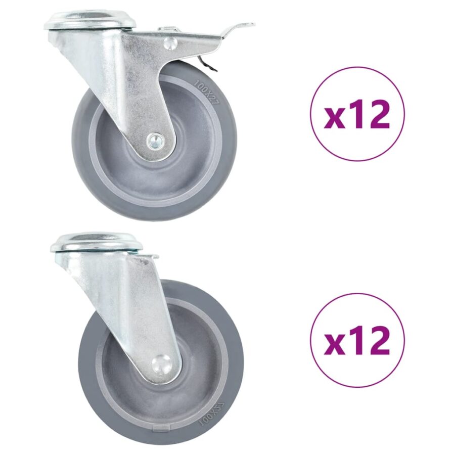 24 st Zwenkwielen met boutgaten 100 mm