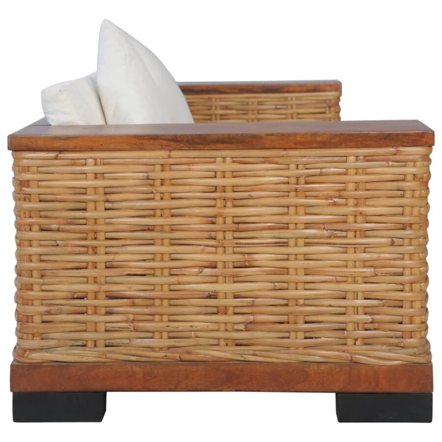 3-delig Bankstel met kussens natuurlijk rattan bruin - Afbeelding 9