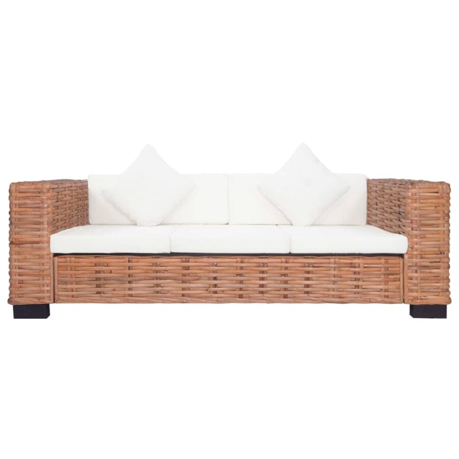 3-delig Bankstel met kussens natuurlijk rattan - Afbeelding 10