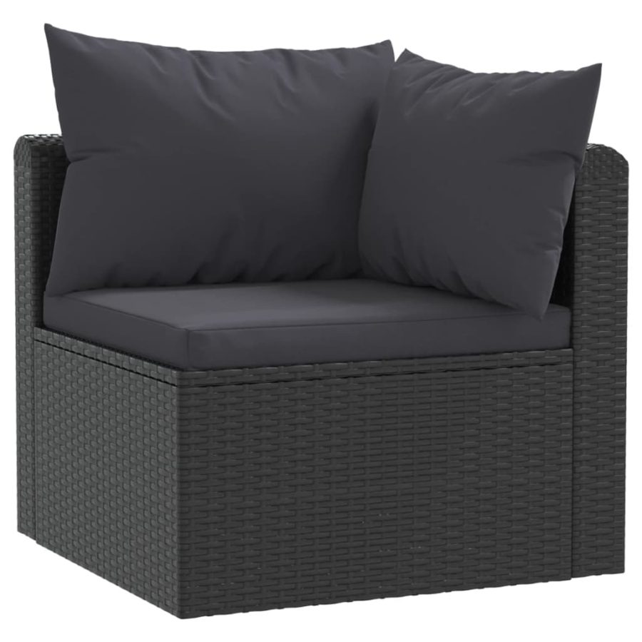 5-delige Loungeset met kussens poly rattan zwart - Afbeelding 3